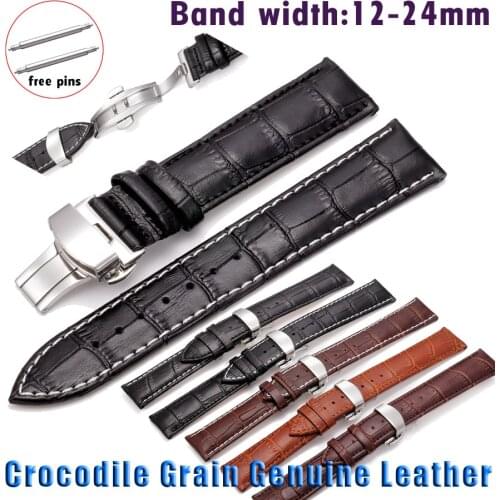 Crocodile Genuine Leather Watch Strap 12 13 14 15 16 17 18mm 19 20mm 21mm 22mm 24mm Watch Band Butterfly Buckle Wrist Watchband