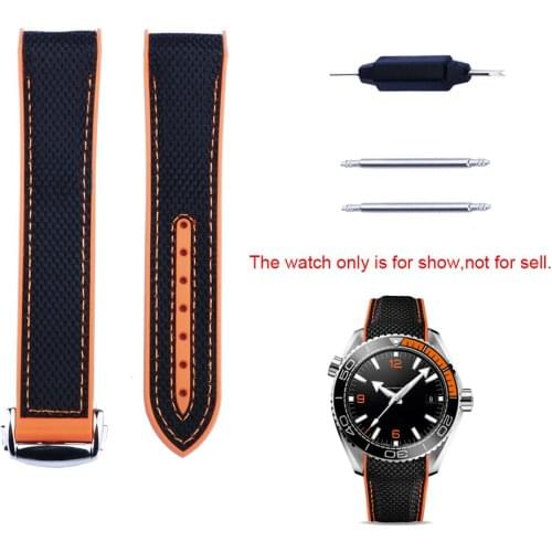 Rolamy 20 21 22mm Black Orange Rubber Watch Band Strap For Omega Seamaster Planet Ocean 300m 600m 43.5mm 600m 45.5mm