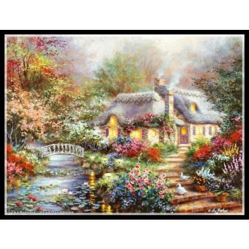 Golden panno,Needlework,DIY DMC Cross stitch,Sets For Embroidery kit 14ct unprinted cotton thread garden house Cross-Stitching
