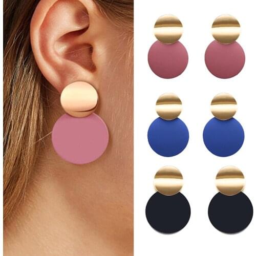 Earrings For Women Girls Pink Sweet Arcylic Disc Circle Geometric Dangle Drop Gold Hoop Earings Brincos Fashion Jewelry