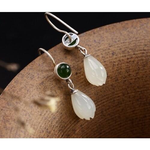 Brinco Real Jasper Skeleton Anniversary 2018 New S925 Pure Antique Inlaid And Jade Lady High Grade Jaunt Earrings Wholesale