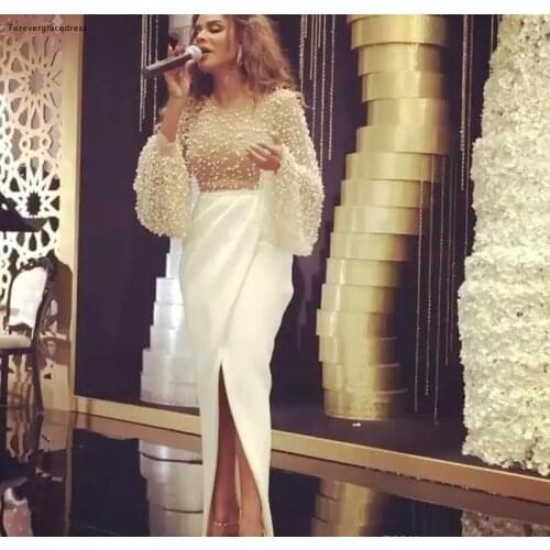 2019 Sexy Beaded Prom Dress Arabic Dubai Long Poet Sleeves Formal Holidays Wear Graduation Evening Party Gown Plus Size