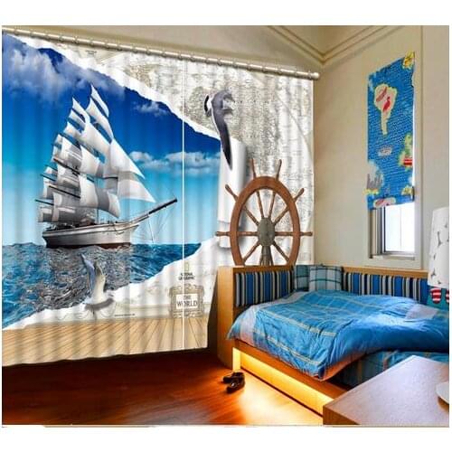 Sea Views Pattern Out the Window Blackout 3D Print Curtains Water Proof 3D Curtains for Living Room Customizable Size CL-012