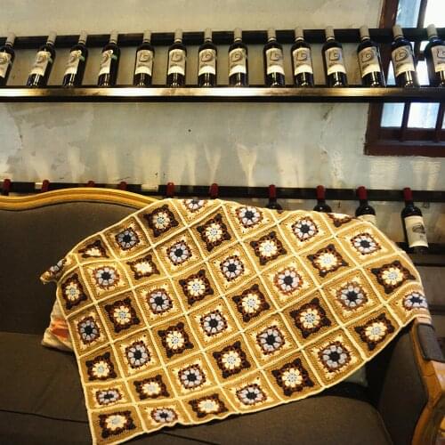 Handmade afghan crochet blanket granny square coffee color blanket Handmade Tablecloth Table runner