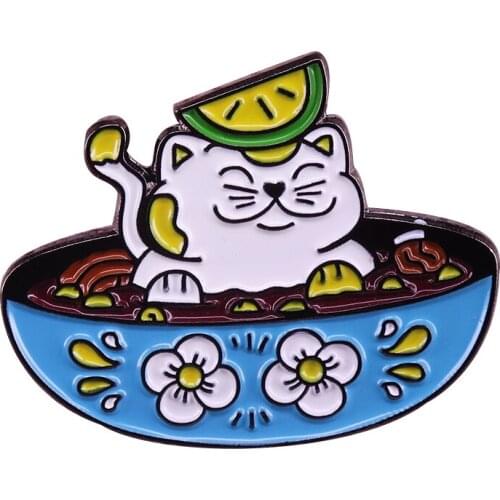 Teapot cat pin ramen bowl brooch cute food badge flower art accessory funny coat backpack decor