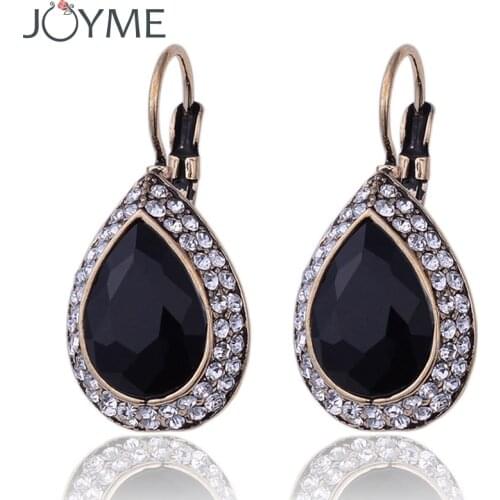 New Fashion women Brincos Crystal Stud Earrings Hot sale fashion costume jewelry Women Vintage Black Earring wholesale