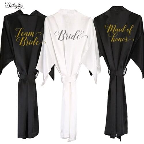 Sisbigdey sexy black bride robe women bathrobe gold writing wedding party bridesmaid peignoir bride team wedding robes
