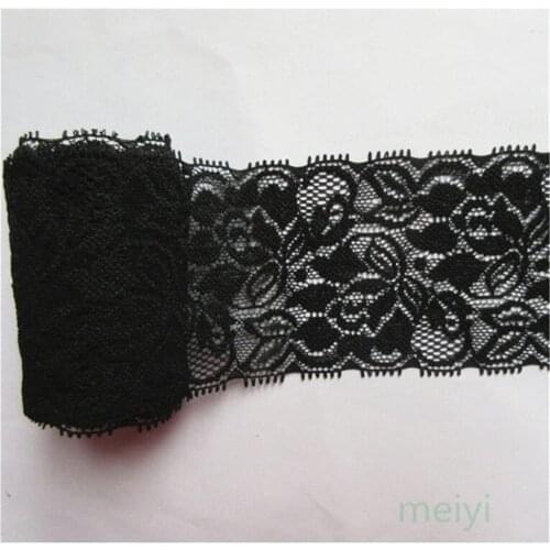 1 feet Width 6.5cm Black Stretch Elastic Lace Edge Trim Ribbon Fabric Embroidered Applique Sewing Craft Wedding Dress Clothes