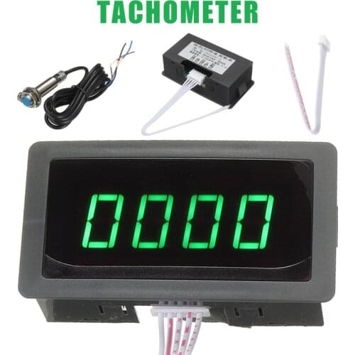 1set Car 4 Digital LED Green Tachometer Gauge RPM Speed Meter + Hall Proximity Switch Sensor NPN 8-24V Auto Parts Accessories