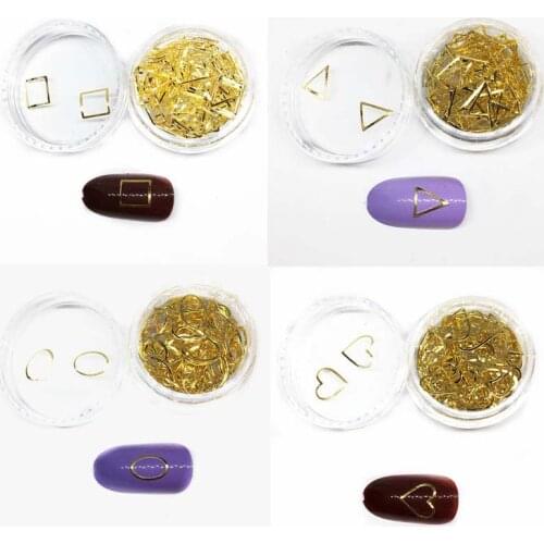 100Pcs Gold Heart Hollow Nail Art Decorations Frame Triangle 3d Stickers Hybrid Nail Metal Rivet Punk Nailart Supply for Nails