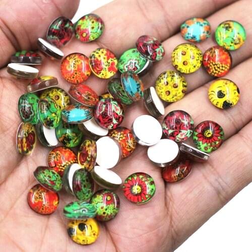 20PCS 10mm Mixed Flower Pattern Glass Cameos Cabochons Domes Flatback DIY Embellishment Scrapbooking Handbag Crafts Accessories