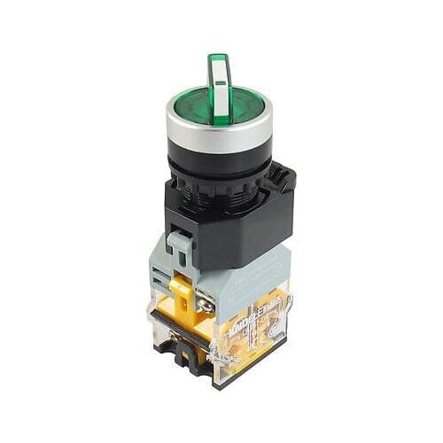 415VAC 10A 2NO 6-Terminal 2-Position Green Selector Locking Push Button Switch