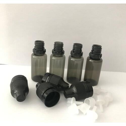 80pcs 10ml PET Plastic Bottles With chilproof cap Tamper Evident Pressure rotary bottle PET Black Eye Dropper E Liquid Bottles
