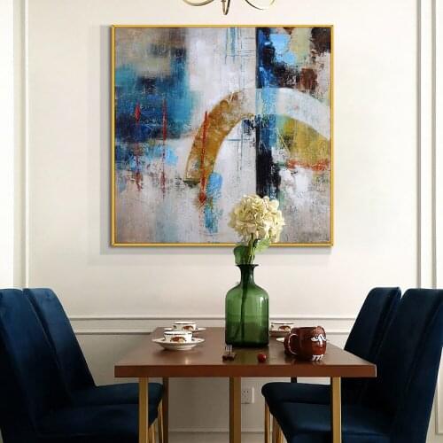 Abstract Blue Geometric Painting 100% Handmade Oil Painting on Canvas Acrylic Decorative Wall Art For Modern Home Decoration