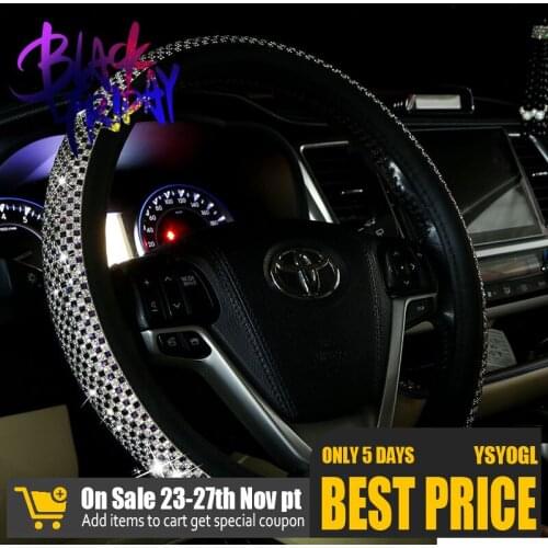 5 Colors Diamond Steering Wheel Cover Crystal Luxury Car Steering Wheel Cover Set for Women Girls Ladies Bling Bing 38CM/15" New