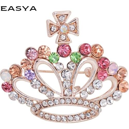 EASYA Korean Style Stunning Crystal Crown Brooch Elegant Girls Clothing Accessories Corsage Pins Souvenir Gifts CHJ-080