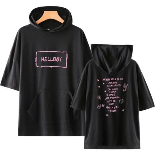 Lil Peep T Shirt Fashion Love Hellboy Graphic Print Unsixe Short Sleeve Women Hooded T-shirt Hip Hop Letter Tops Streetwear