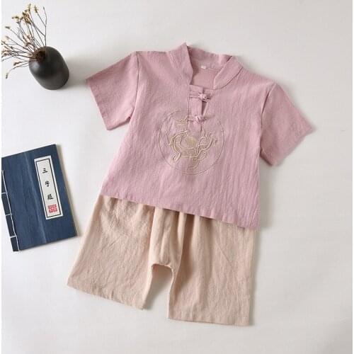 Childrens Hanfu short-sleeved male baby Hanfu summer new year-old childrens boy Chinese style suit Tang suit vestido chino