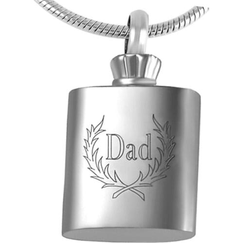 IJD8305 DAD IN MY HEART - Stainless Steel Hip flask Shape Cremation Urn Jewelry Ashes Pendant Necklace for Ashes of Loved One