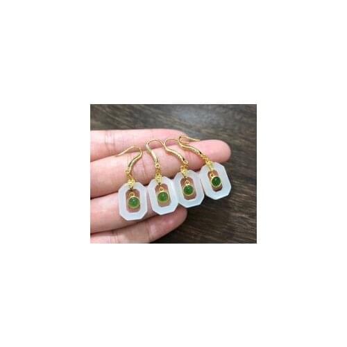 Exquisite 925 silver earrings white jade Square Earrings womens fashionable and atmospheric jade earrings parcel post