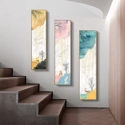 Modern Colorful Tree Abstarct Deer Canvas Wall Art Paintings for Living Room Bedroom Posters and Prints Home Porch Decor Picture