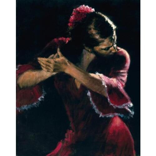 Handmade oil paintings Spanish Flamenco dancer figurative canvas art woman artworks for wall decor