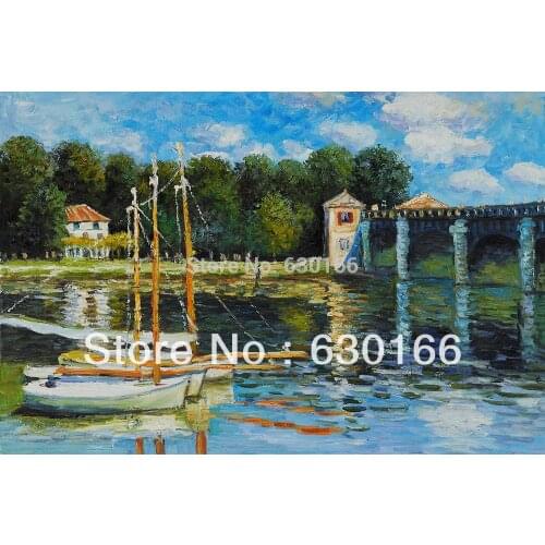 Classic Art The Road Bridge at Argenteuil by Claude Monet Oil Paintings Reproduction Landscape Canvas Art Wall Decor