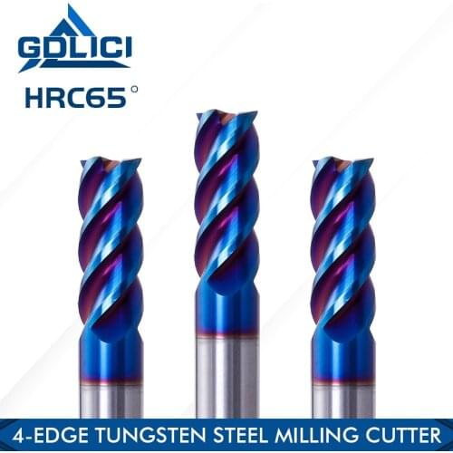 GDLICI 4 Flutes HRC65 Carbide End Mill Alloy Carbide Milling Cutter for Stainless Steel Tungsten Steel EndMillS CNC Cutting Tool