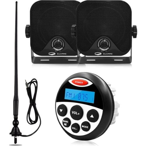 Boat Radio Marine Stereo Receiver Bluetooth Audio System+4inch Waterproof Speakers+FM Antenna For ATV Golf Cart Truck Pool Yacht
