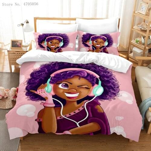 African American Black Girl Bedding Set Black Girl Magic Duvet Cover 3D Print Microfiber Comforter Cover Set for Gift Full Size