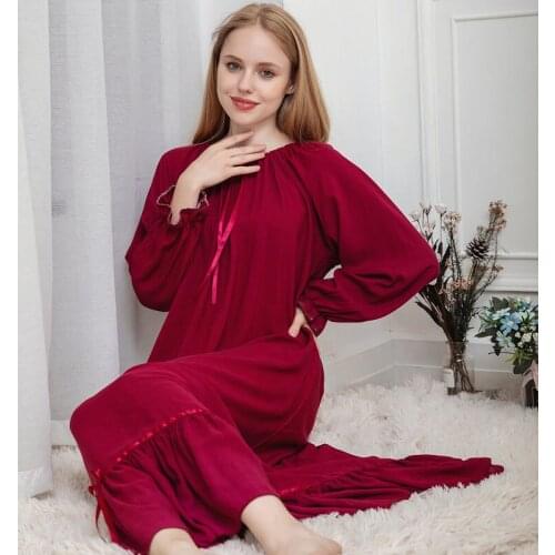 Nightdress Long Sleeve Autumn 2020 New Womens Cotton Loose Breathable Palace Style Home wear Robe Large Size pijamas women sexy