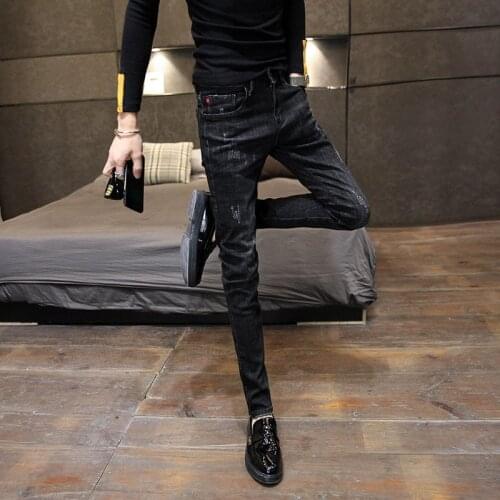 New 2019 spring autumn denim Korean simple fashion Slim black trendy feet teenagers students jeans men pencil pants 27-34