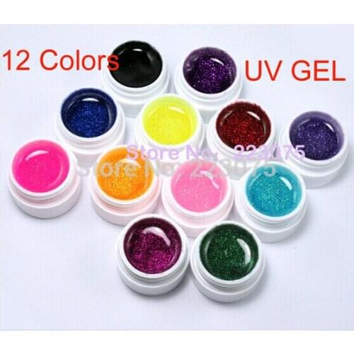 New DIY 12 Color Glitter UV Gel Builder False Tips Acrylic Nail Art Polish Kit Set