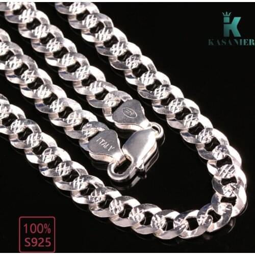 Hot 100% Real 925 Sterling Silver 5mm Wide Mens Necklace Fashion Men Chain Hip Hop/Rock Jewelry Original New KASANIER