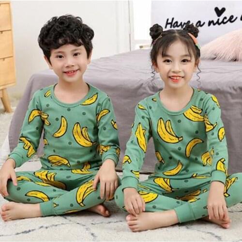 Children Fruit Pajamas Set Girls Boys Top+Pant Unisex Soft Sleepwear Clothing Nightwear Pyjamas Kids Home Suits