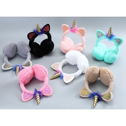 Plush Unicorn Earmuff Ear Muffs Kids Lovely Children Winter Warmer Ear Muffs Rabbit Fur Thicken Plush Unicorn Ear Cover