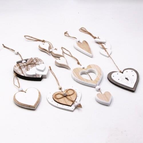 New Style DIY Crafts Pendant Wooden Heart Desgin for Party Wedding Valentines Day Hanging Ornament Nordic Vintage Creative Deco