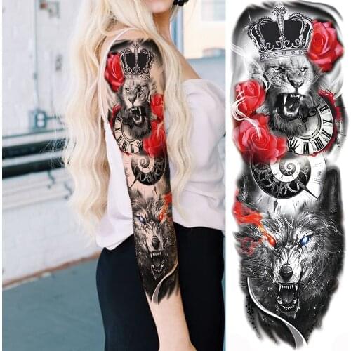 Violent Wolf Tiger Temporary Tattoos For Men Women Body Art Full Arm Sleeve Tatoo Washable Fake Tattoo Stickers Realistic 3D
