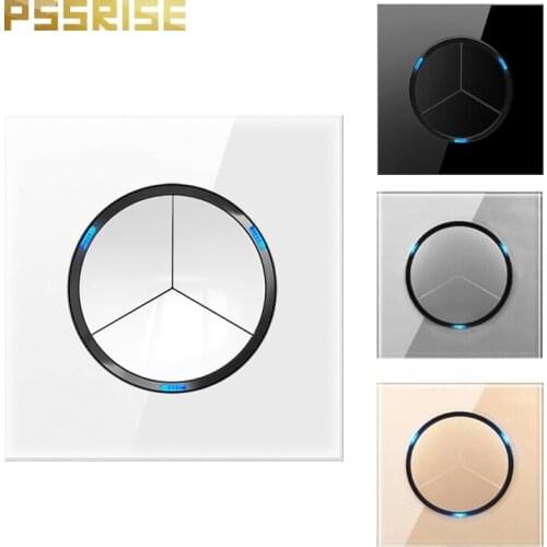 PSSRISE G11 16A 3 Gang 1 Way/2 Way Crystal Glass Panel Push Button Light Switch LED Indicator Suitable For Lamp