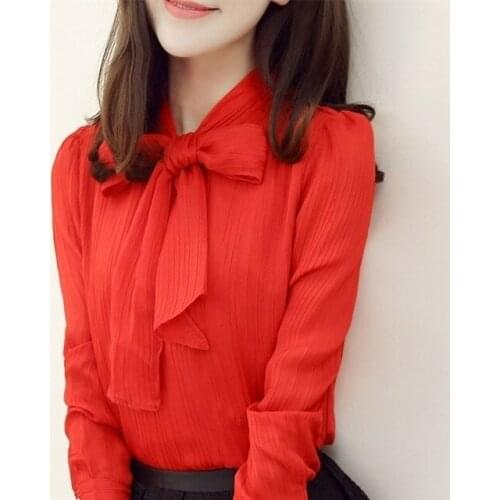 Long Sleeve Shirt Bow Top Long Sleeve Chiffon Blusas Ropa De Mujer
