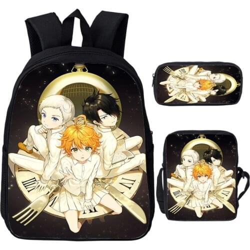 3 Pcs Set The Promised Neverland Backpack for Boys Student Bagpack Mochila Anime Emman Norm School Bags Teenager Travel Rucksack