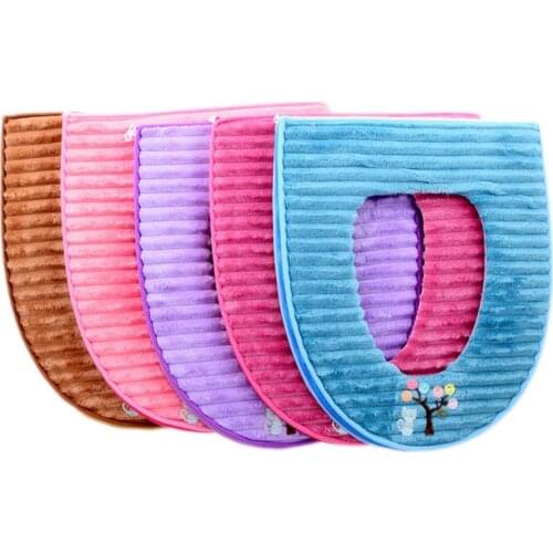 Super Soft Plush PU Waterproof Thick Warm Zipper Stripe Decal Toilet Seat
