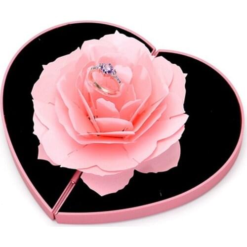 Love Heart Shape Proposal Wedding Ring Display Holder Box Jewelry Storage Proposal Ring Case Packaging Pink Red Rose ABS