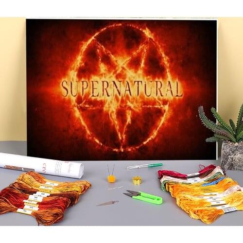 Supernatural Pre-Printed 11CT Cross-Stitch Full Kit Embroidery DMC Threads Sewing Knitting Handiwork Handicraft Stamped Decor