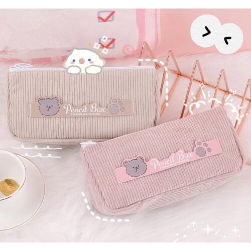 Kawaii Pencil Case Large Capacity Pencil Cases Zipper Corduroy Pen Bag Korean School Supplies Cute School Pencil Case