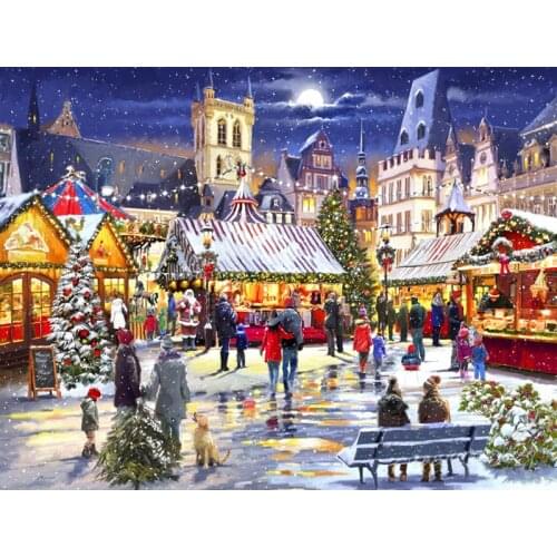 Yumeart Diy 5D Diamond Painting Snow House Xmas Market DMC Cross Stitch Mosaic Kit Needlework Diamond Embroidery Home Decoration