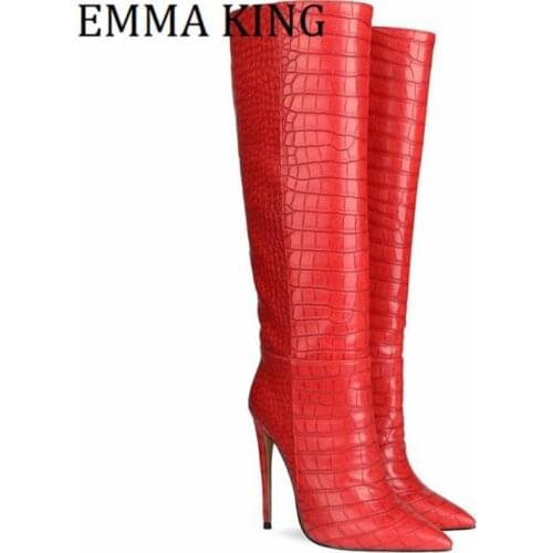 Autumn Winter Women Knee High Boots Sexy Pointy Toe Faux Leather Boots Ladies Stiletto High Heel Boots Female Booties De Mujer