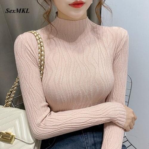 Women Winter Basic Sweaters 2020 Fashion Long Sleeve Office Ladies Tops Korean Clothing Black Elegant White Turtleneck Pullovers