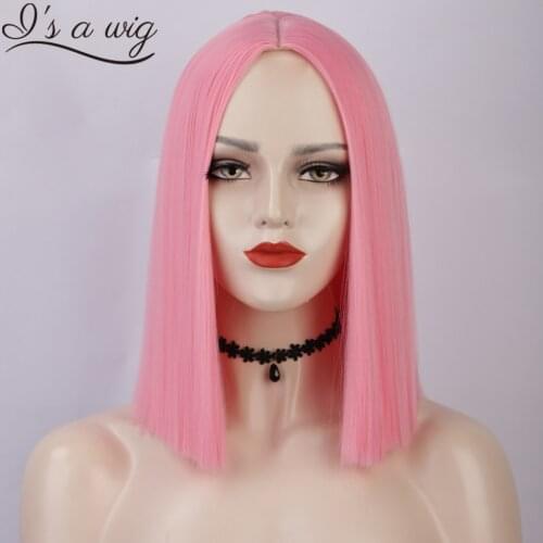 Is a wig Ombre Pink Wig Short Straight Synthetic Wigs for Women Blunt Cut Bob Wigs can be Cosplay Middle Part Nature Hair