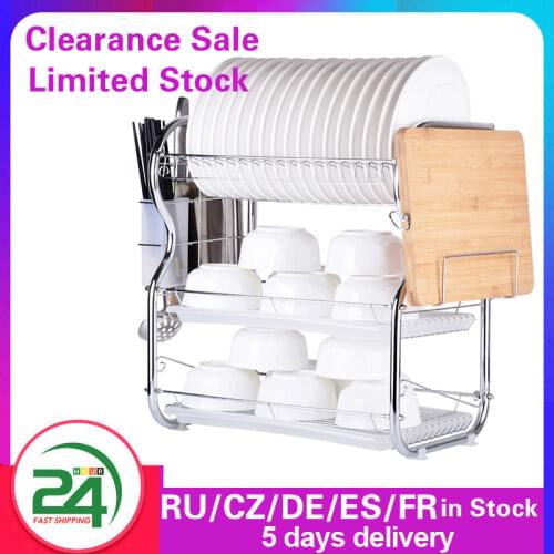 2/3 Tier Dish Drainer Stainless Steel Drying Rack Bowl Pot Draining Storage Stand Bowl Dryer Tray Holder Kitchen Organizer Shelf